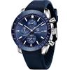 BENYAR Orologio da Uomo Cronografo Analogico al Quarzo Impermeabile Luminoso Sportivo Affari Orologio da Polso Cinturino in Pelle/Acciaio Inox Regalo per Uomo,Argento Blu