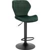 WOLTU Set di 1 Sgabello da Bar con Schienale e Poggiapiedi Girevoli a 360° Sedia Alta da Cucina con Seduta Regolabile tra 60-82cm in Velluto e Metallo Verde Scuro BH324dgn-1