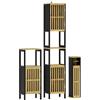 HOMCOM Set con Mobile Porta Carta Igienica, Mobile Bagno Basso e Colonna Bagno Salvaspazio con Ante a Doghe in Bambù e MDF, Nero e Legno