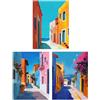 Artery8 Set of 3 Colourful Greek Coastal Street Paintings Living Room 12X16 Inch Wall Art Prints Pack