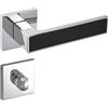 Gavroche Set di maniglie per porta WC/bagno, maniglie per porte interne in argento cromato e nero | Maniglia per porta della stanza con rosetta quadrata in zinco | Maniglia per porta a forma di L