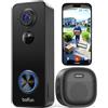 BOIFUN 2K Videocitofono Wifi Senza Fili da Esterno, 180° Vista Panoramica | Campanello con Suoneria, Rilevamento Umano Intelligente AI, Audio Bidirezionale, IP65, Alexa Compatibile, 2.4GHz
