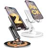 COOPER 360° Stand - Supporto cellulare regolabile per scrivania - 2 Pezzi | Supporto rotante 360°, angoli multipli, base metallica, pieghevole, portatile | Supporto scrivania (Nero & Bianco Crema)