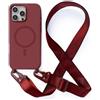 Leather Armor Cover Compatible con iPhone 15 Pro Max(6.7) rimovibile custodia in silicone ,[Antiurto] [AntiGraffio] [Antiscivolo]Custodia con Regolabile Collana per Cordino Collana Necklace Cover Corda-Rosso