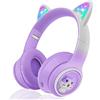 Woukksy Cuffie Bluetooth per Bambini, Nue Pieghevole 85dB Over-Ear Cuffie per Ragazza, Wireless Cuffie per Bambina con LED e Microfono per Scuola/Tablet/Telefono Cellulare/PC (Viola)