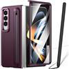 BAILI Custodia per Galaxy Z Fold4 con penna stilo, cover per Fold4 con supporto + slot per S Pen, pellicola protettiva frontale per Samsung Galaxy Z Fold4 con supporto pieghevole-Rosso