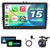 VECHTEL Autoradio 4G+64G Android 15 per VW Golf 5 6 Passat Jetta Caddy EOS T5 Tiguan Touran CC Polo, 9'' HD Schermo co Carplay Android Auto senza Fili GPS Wi-Fi USB Bluetooth FM RDS Retrocamera