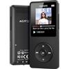AGPTEK 64GB Lettore MP3 Bluetooth 5.3, AGPTEK MP3 Lettore con Altoparlanti Sportivo, Musicale HiFi Lossless Portatile, Radio FM/Registrazione, (Cuffie Non Incluse), Nero