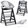 hauck Seggiolone Pappa Alpha Plus Newborn - Sediolone Pappa Bimbi con Sdraietta Neonati Dondolo e Cuscino - Seggiolone Evolutivo Legno - (Classic, Nero)