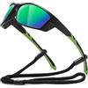 Suertree Occhiali sportivi polarizzati occhiali da sole uomo donna occhiali veloci occhiali da ciclismo antivento UV400 occhiali da sole da equitazione sport all'aperto, nero+verde