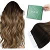 Ugeat Extension Capelli Veri Biadesivo Castano Scuro Medio con Biondo Dorato, 35 cm 40grammi 20pz, Extension Biadesive Invisibili Capelli Veri Corti Lisci #2/6/12
