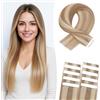 MY-LADY Extension Capelli Veri Biadesivo 10pz Marrone dorato&biondo 30 cm Extension Biadesive Capelli Veri Umani Lisci Tape In Hair Extensions Invisibile Corti (15g, 1.5g/pz, #12P613)