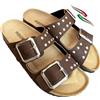 BIOMODEX CIABATTE ciabatte Donna Borchie in EcoPelle - doppio cinturino con fibbie Regolabili 1QX ciabatta borchiata (T.Moro, Sistema Taglie Calzature EU, Adulto, Donna, Numero, Media, 40)