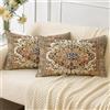 Miuyunya Set di 2 Federe per Cuscini Divano da Esterno 50x30 Impermeabili Federe Cuscini Decorativi Bohémien Moderni Beige Copricuscino Decorativo per Soggiorno Camera Letto Auto