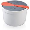 plplaaoo Cuociriso a microonde da 2 Litri,pentole per microonde da 7.3 x 7.3 x 5.1 Pollici, fornello a Vapore per Riso a microonde in Polipropilene per Uso Alimentare con Coperchio e colino(Arancia)