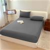 Zhiyuan Set Lenzuolo con Angoli e 2 federe in Misto Cotone a Righe 150 x 200 cm, Grigio Scuro