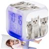 Generic Sveglia digitale a LED, sveglia digitale per bambini, orologio digitale da tavolo a cubo, sveglia per bambini, sveglia elettronica colorata, orologio per amanti dei gatti per aula e soggiorno