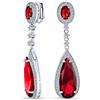 Bling Jewelry Rosso Lungo Teardrop Cubic Zirconia Dangle Dichiarazione Cz Vite Clip Su Orecchini Simulato Rubino Argento Placcato Ottone