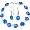 Bling Jewelry Set di Gioielli Amuleto Portafortuna Bracciale con Perline di Vetro Traslucido Turco Occhio di Malocchio Orecchini per Donne Adolescenti .925 Argento Sterling Blu 7,5 Pollici