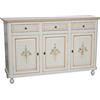 Vicentini arreda CREDENZA BASE NAPOLETANA IN LEGNO SHABBY CHIC 3 ANTE BIANCA DECORATA FILO ARANCIONE