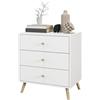 HOMCOM Cassettiera a 3 cassetti in legno massello di pino design scandinavo mobile portaoggetti camera da letto bianco maniglia base affusolata
