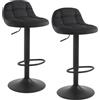 WOLTU Set di 2 Sgabelli da Bar con Schienale Sedia Alta da Cucina Imbottita Seduta Regolabile in Altezza 60-82cm con Poggiapiedi Girevole a 360° in Velluto, Nero BH317sz-2