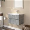 Gecheer Mobile da Bagno,Sospeso,Pensile,a Muro,Moderno,senza Rubinetto e Scarico,con Lavabo Lavandino Integrato,in Legno Multistrato,Grigio Sonoma 60x38,5x45 cm