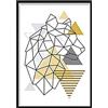 Artze Wall Art Poster geometrico scandinavo con testa di tigre che guarda a destra, 50 cm di larghezza x 70 cm di altezza, giallo/grigio