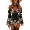 ORANDESIGNE Vestiti da Cowgirl da Donna Abito Corto con Scollo a V Profondo Boho Chic Mini Abito a Maniche Lunghe Estivo Sexy C Nero M