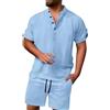 Generic Camicia da uomo con bottoni e pantaloncini, maglietta da corsa da uomo e set corto Co o tuta set camicie abbottonate e pantaloncini con tasche 2 pezzi abiti da vacanza con colletto tropicale camicie