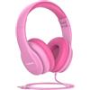 JoySpark Cuffie cablate per bambini, limite di volume di 85 dB, cuffie per bambini da 3,5 mm con cavo, regolabili, suono stereo, pieghevoli, per la scuola, rosa