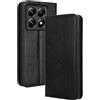 WBWONE Leather Folio Cover per Xiaomi 14T Pro 5G, Custodia in Pelle PU Magnetica Libro Flip Portafoglio con [Funzione Stand]. Nero