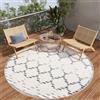 TAPISO Patio Tappeto Rotondo Esterno Interno Pelo Corto Design Moderno Motivo Geometrico Trellis Marocchino Effetto 3D Blu Beige Salotto Camera Terrazza Balcone Outdoor Indoor 120 x 120 cm