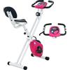 HOMCOM Cyclette pieghevole - Collaborazione Aosom.fr x FFHandball - 8 livelli di resistenza magnetica con schienale regolabile schermo LCD multifunzione sensore di frequenza cardiaca rosa