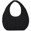 Fecialy Borsa in paglia da donna a mezzaluna borsa a tracolla in paglia, estiva, da spiaggia, borsa tote in rafia intrecciata, nero, Taglia unica