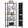 DEANIC Scaffali pieghevoli in metallo, 5 ripiani, 61 x 147 x 28 cm, mensole angolari da cucina su ruote, mensole per dispensa, libreria per soggiorno, nero