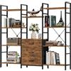 OYRREU Libreria 150W x 142Hcm 4 Ripiani con 3 Cassetti, Marrone Rustico