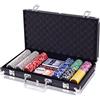 RELAX4LIFE Set da Poker con Accessori Completi, Set per Giochi da Tavolo con 300 Chips, 2 Mazzi di Carte, 5 Dadi, 1 Pedina e 1 Custodia, Set da Poker con Valigia in Alluminio (Nero)