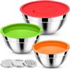 Homikit Ciotola per miscelazione con coperchio, 3 pezzi, in acciaio inox, set di ciotole con 3 grattugie, per cucina da mescolare e mescolare, 1,6 l, 2,8 l, 4,6 l, impilabile, colorata