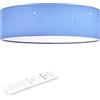 Navaris Plafoniera LED Soffitto 22W Rotonda Ø 40cm - Lampadario LED Dimmerabile - con Telecomando e Cambio Temperatura Colore - Design Effetto Stellato - Tessuto Blu Chiaro
