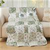Qucover Copriletto Trapuntato Matrimoniale Patchwork,Copriletto Singolo Copriletti Ultrasuoni in Poliestere Leggere, Trapunta Sottile Estivo Primaverile 150x200 Verde, Coperta Leggera Rustica con Fiori