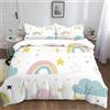 Generico Set Copripiumino 240x220 cm Cartone Animato Arcobaleno Nuvole Copripiumino Policotone con Cerniera, Morbido ed Ipoallergenico, Set Copripiumino di Facile Manutenzione, con 2 Federa 50x80 cm