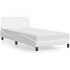IKAYAA Letto Singolo 100x200 Struttura Letto Imbottita con testiera Telaio con Rete a Doghe in Legno e Similpelle-Bianco-100 x 200 cm