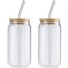 MODUDY Bicchieri da Birra in Lattina con Coperchi in bambù e Cannucce in Vetro, 2 Bicchieri Grezzi in Vetro, a Forma di Lattina, per caffè Freddo, Succhi, Bibite Gassate, Birra(#1)