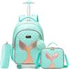 HTgroce 3 in 1 Zaino Trolley Scuola Elementare Borsa da Viaggio Zaino Scuola Trolley Con Borsa per la Merenda e Astuccio per le Matite