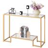 VEVOR Tavolo Consolle in Vetro a 2 Livelli 107 x 35,4 x 75,5 cm Moderno Tavolino Rettangolare con Piano in Vetro Temperato, Gambe in Ferro, Dispositivo Antiribaltamento per Soggiorno, Ingresso, Dorato