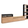 Skraut Home | Mobile Soggiorno TV | Parete Attrezzata Soggiorno | 310x186x35cm | Per TV fino a 65 | Camino elettrico | Stile moderno | Rovere e nero