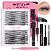 PRO LASHBEAUTY Pro Ciglia Finte Extension Kit D'Curva 280 Pcs Cluster Bond e Seal con Rimuovi, Pinzette (30D+40D-9-16 mix)