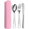 JIEYUCHU 3 Pezzi Posate da Viaggio, Posate Da Campeggio Kit Acciaio Inox, Set di Posate con Custodia Portatile, Coltello, Forchetta, Cucchiaio per Viaggi, Campeggio, Ufficio, Scuola (Rosa)