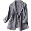 Generisch 2025 - Giacca da donna taglie forti, slim fit, in cotone e lino, leggera, tinta unita, con un bottone, maniche 7/4 Robe Cappotto donna, grigio., 4XL